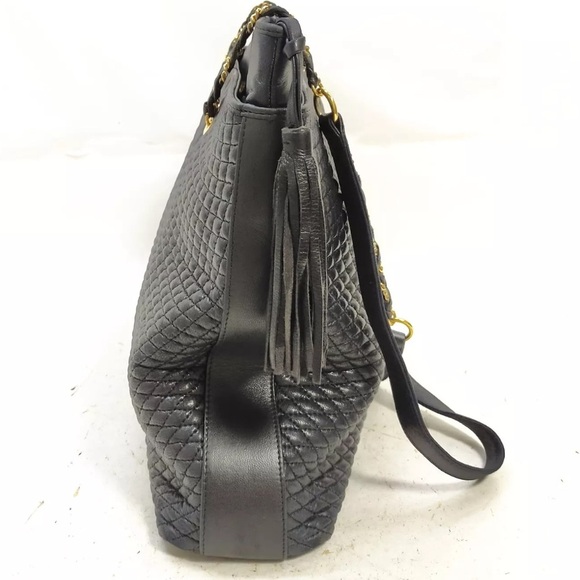 Authentic Bally Shoulder Bag  Black Leather with gold accent trim straps EUC - Picture 3 of 10